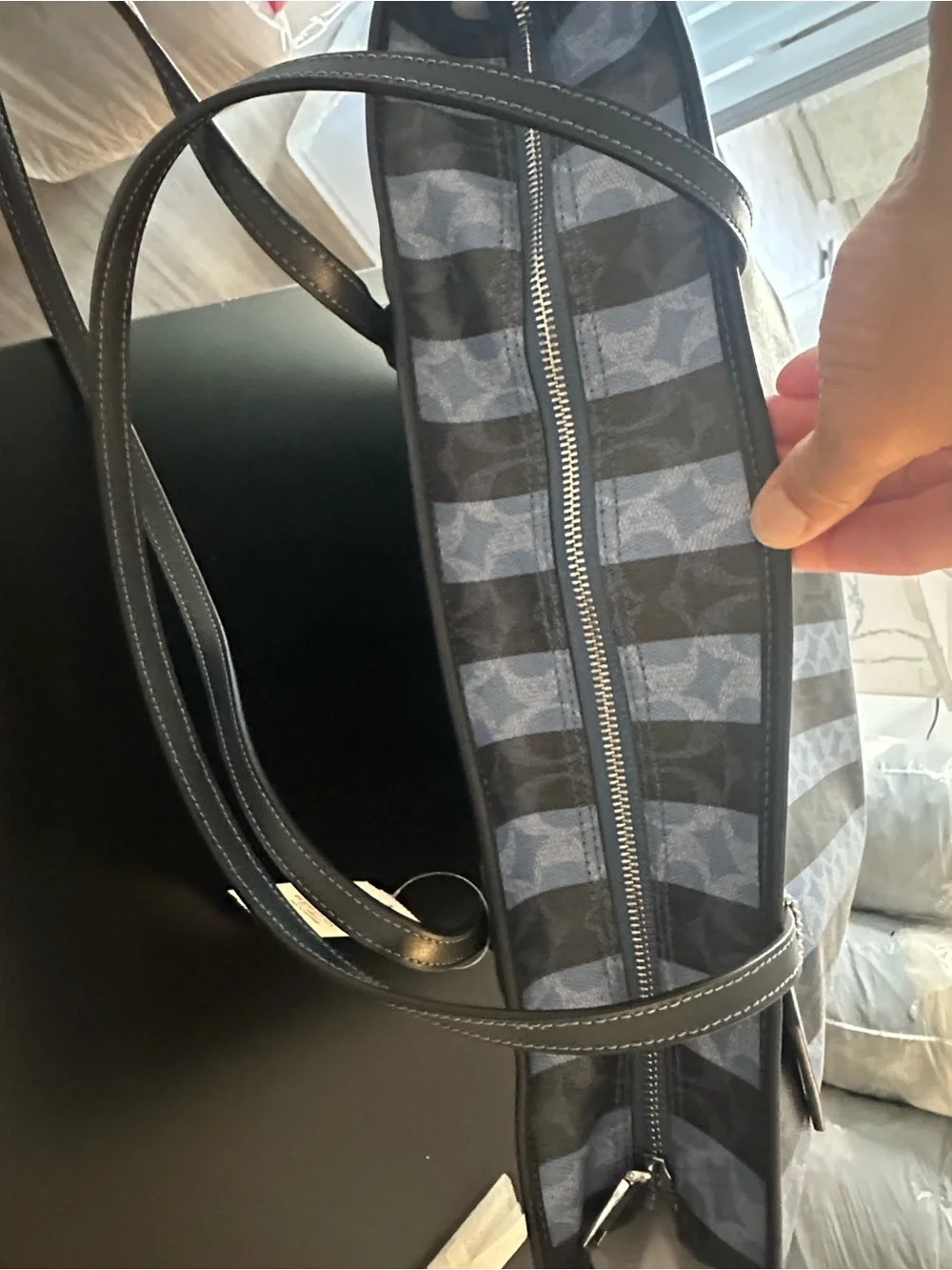 COACH SIGNATURE LARGE CITY TOTE DENIM WITH BLUE STRIPES PATTERN - Picture 9 of 9